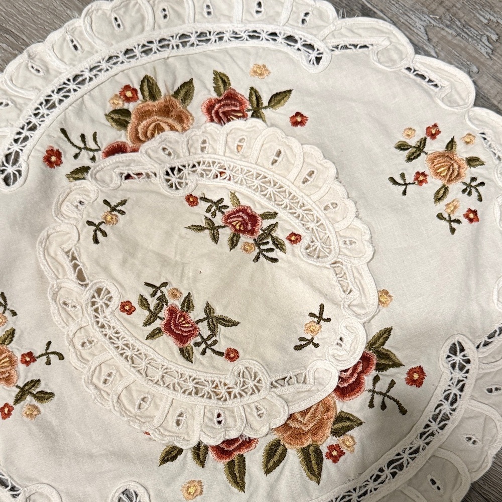 Embroidered Floral Lace Doily Set - Picture 4 of 8